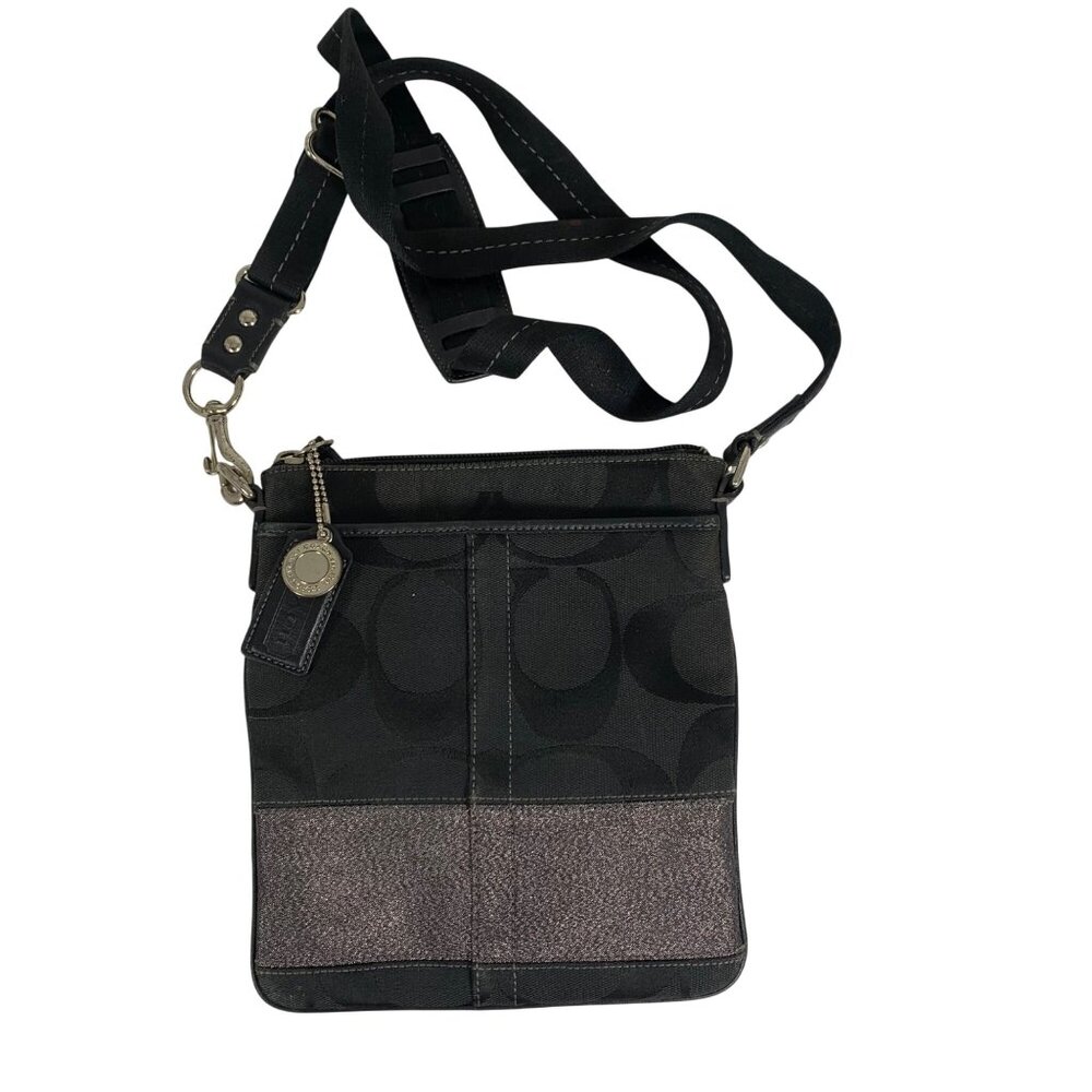 COACH Black Signature Textile Jacquard Swingpack Crossbody Bag F0867-42029